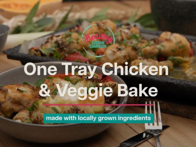 One tray chicken and veggie bake using locally grown ingredients