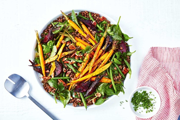 Lentil, carrot and beetroot salad