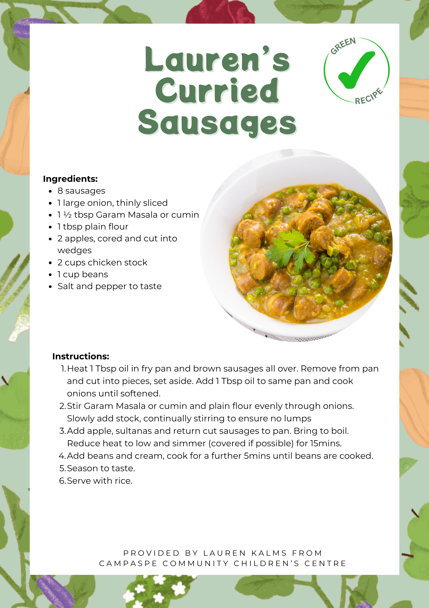 Lauren's curried sausages