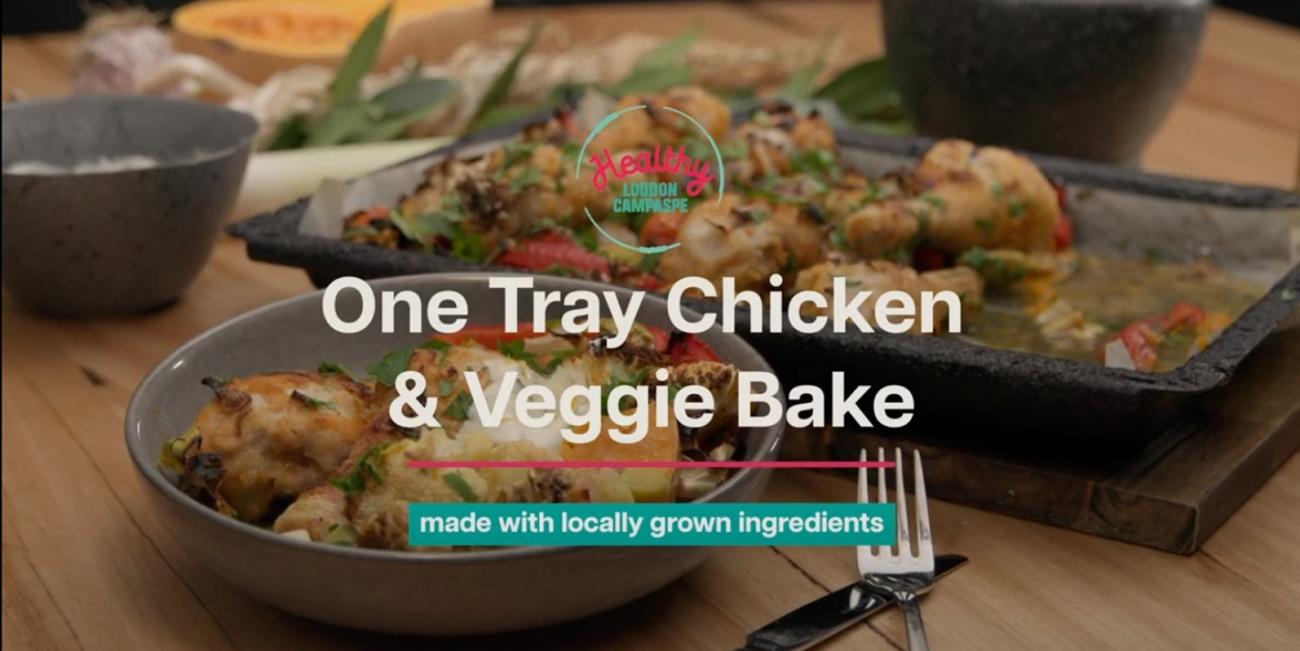One tray chicken and veggie bake using locally grown ingredients