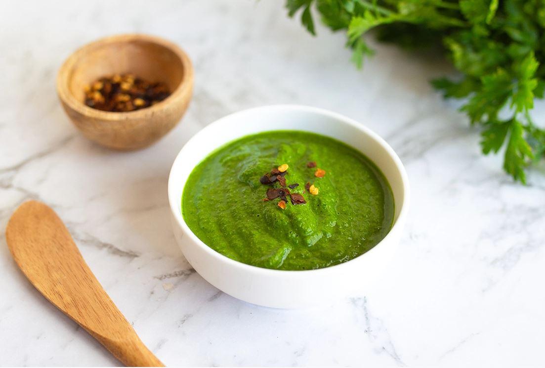 Bowl of chimichurri sauce.